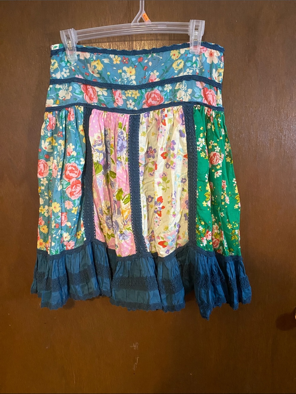 Matilda Jane Boho Floral Patchwork Knee-Length Skirt - Teal & Multicolor